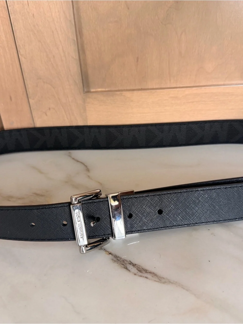 Michael Kors Black Men’s Leather Belt with Silver Buckle
